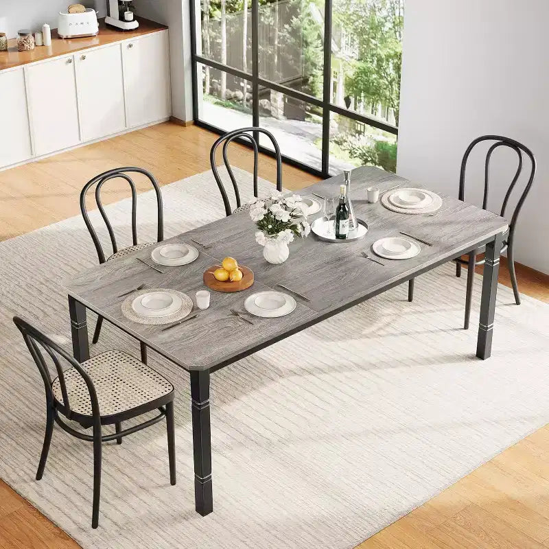 Table à manger rectangulaire de 2 m, style industriel moderne, plateau en MDF, pieds en métal, coins arrondis, pour cuisine familiale