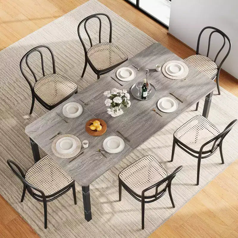 Table à manger rectangulaire de 2 m, style industriel moderne, plateau en MDF, pieds en métal, coins arrondis, pour cuisine familiale