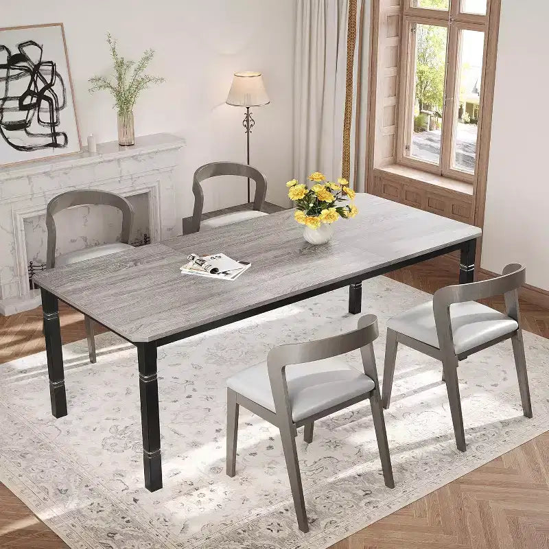 Table à manger rectangulaire de 2 m, style industriel moderne, plateau en MDF, pieds en métal, coins arrondis, pour cuisine familiale