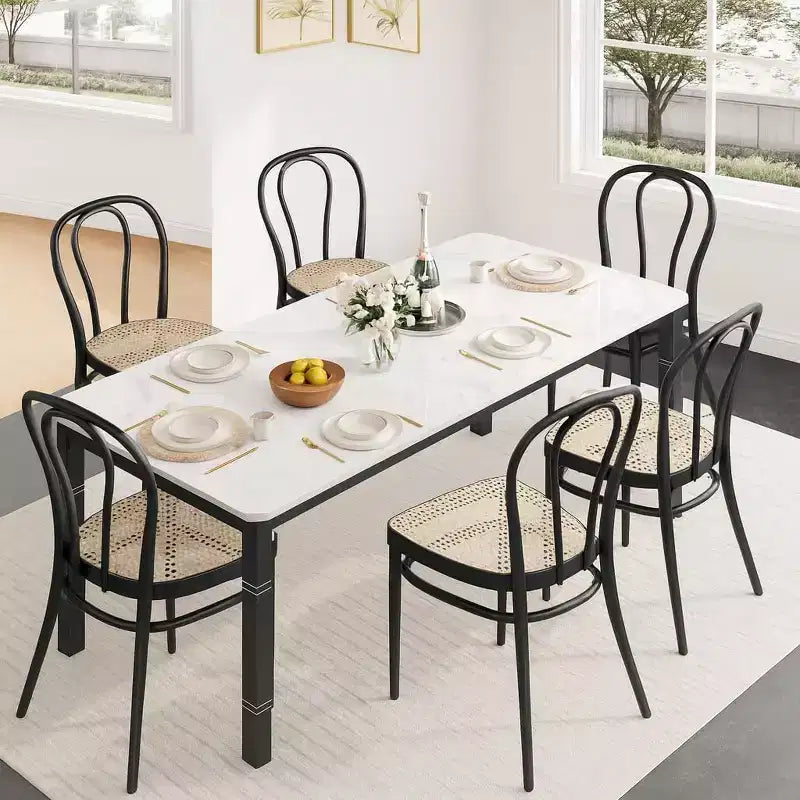 Table à manger rectangulaire de 2 m, style industriel moderne, plateau en MDF, pieds en métal, coins arrondis, pour cuisine familiale