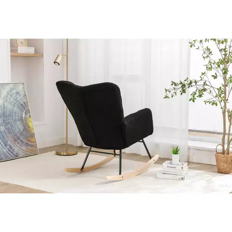 Fauteuil à bascule pour enfants en tissu Teddy, utilisation en intérieur dans le salon, noir