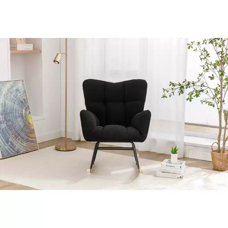 Fauteuil à bascule pour enfants en tissu Teddy, utilisation en intérieur dans le salon, noir