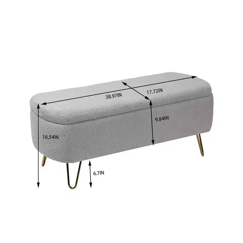 Banc de rangement ottoman en fausse fourrure, banc de lit avec rangement, pieds en métal doré, banc rembourré moderne pour le bout du lit, pour le salon, la chambre, l'entrée