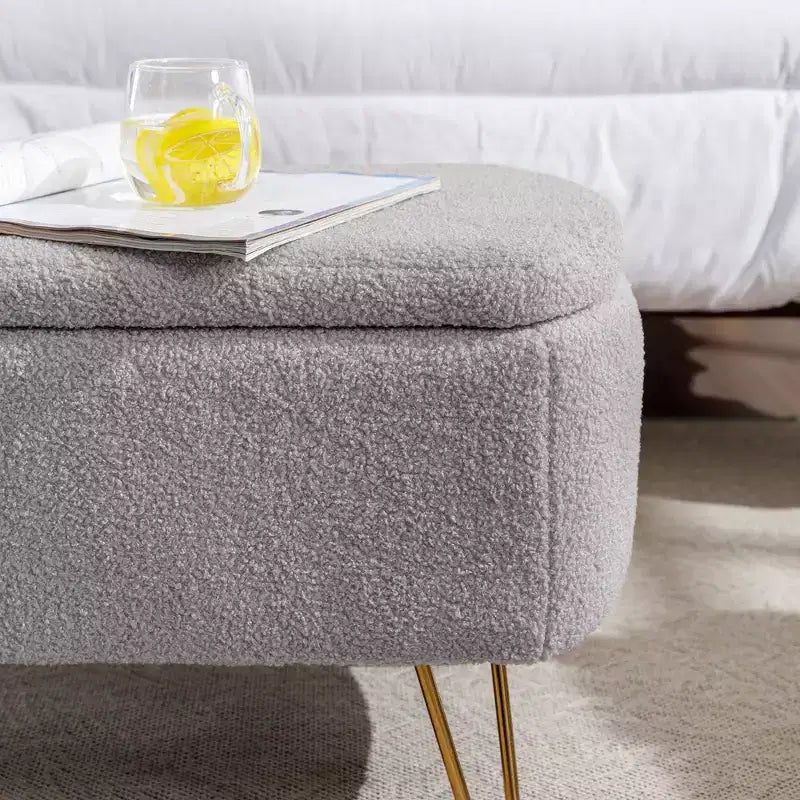 Banc de rangement ottoman en fausse fourrure, banc de lit avec rangement, pieds en métal doré, banc rembourré moderne pour le bout du lit, pour le salon, la chambre, l'entrée