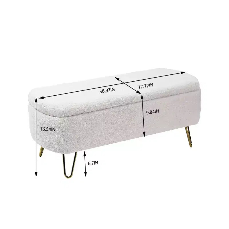 Banc de rangement ottoman en fausse fourrure, banc de lit avec rangement, pieds en métal doré, banc rembourré moderne pour le bout du lit, pour le salon, la chambre, l'entrée