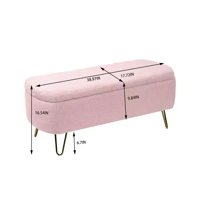 Banc de rangement ottoman en fausse fourrure, banc de lit avec rangement, pieds en métal doré, banc rembourré moderne pour le bout du lit, pour le salon, la chambre, l'entrée