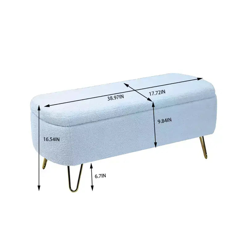Banc de rangement ottoman en fausse fourrure, banc de lit avec rangement, pieds en métal doré, banc rembourré moderne pour le bout du lit, pour le salon, la chambre, l'entrée