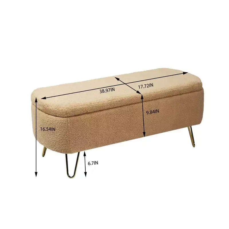 Banc de rangement ottoman en fausse fourrure, banc de lit avec rangement, pieds en métal doré, banc rembourré moderne pour le bout du lit, pour le salon, la chambre, l'entrée