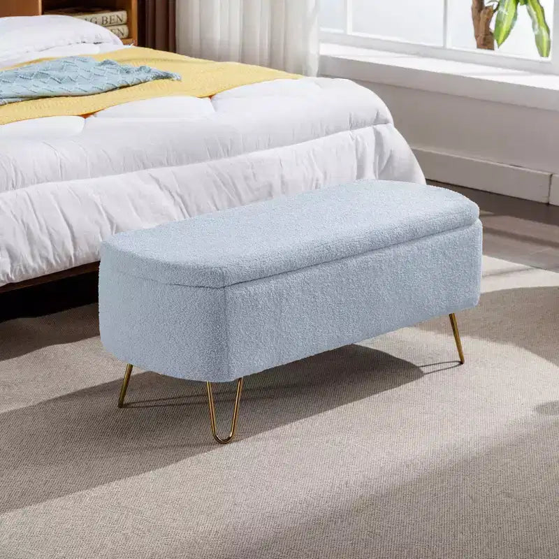 Banc de rangement ottoman en fausse fourrure, banc de lit avec rangement, pieds en métal doré, banc rembourré moderne pour le bout du lit, pour le salon, la chambre, l'entrée