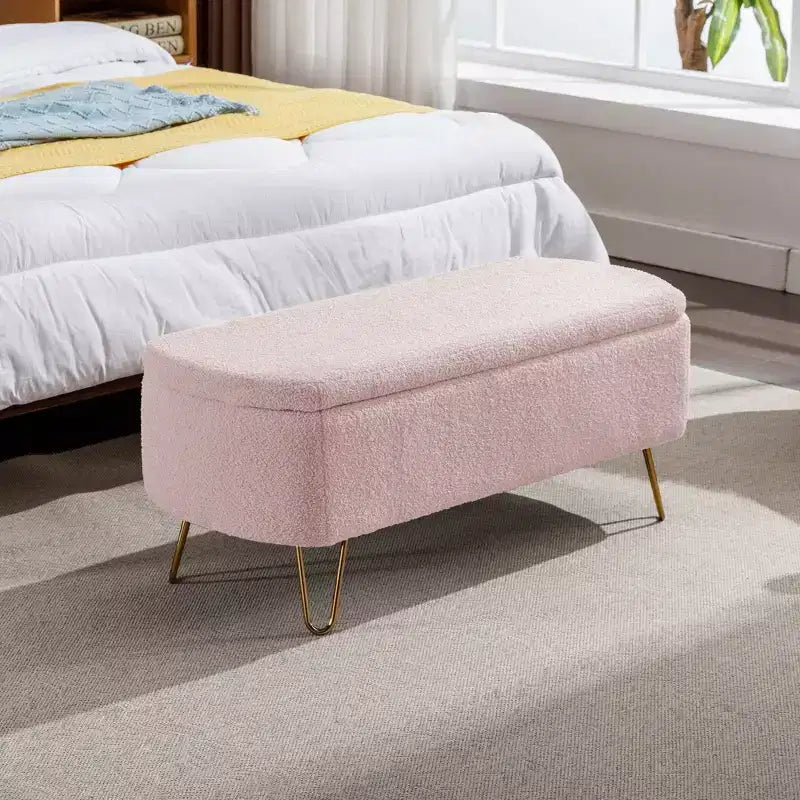 Banc de rangement ottoman en fausse fourrure, banc de lit avec rangement, pieds en métal doré, banc rembourré moderne pour le bout du lit, pour le salon, la chambre, l'entrée