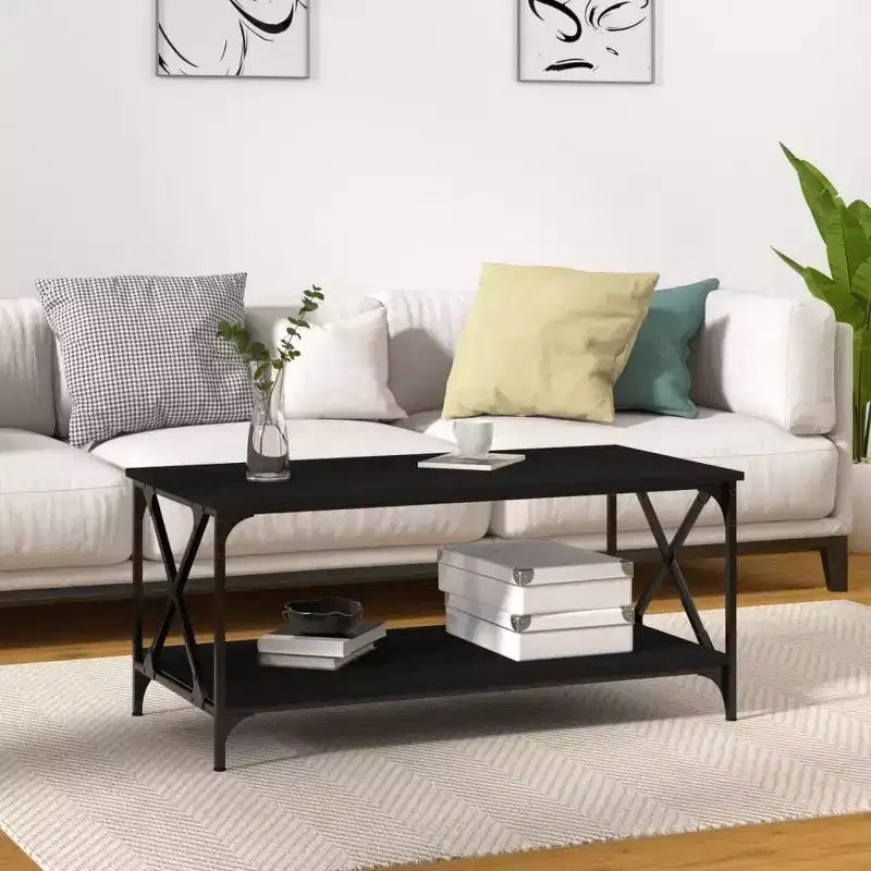 Table basse noire, bois d'ingénierie, 100x50x45 cm