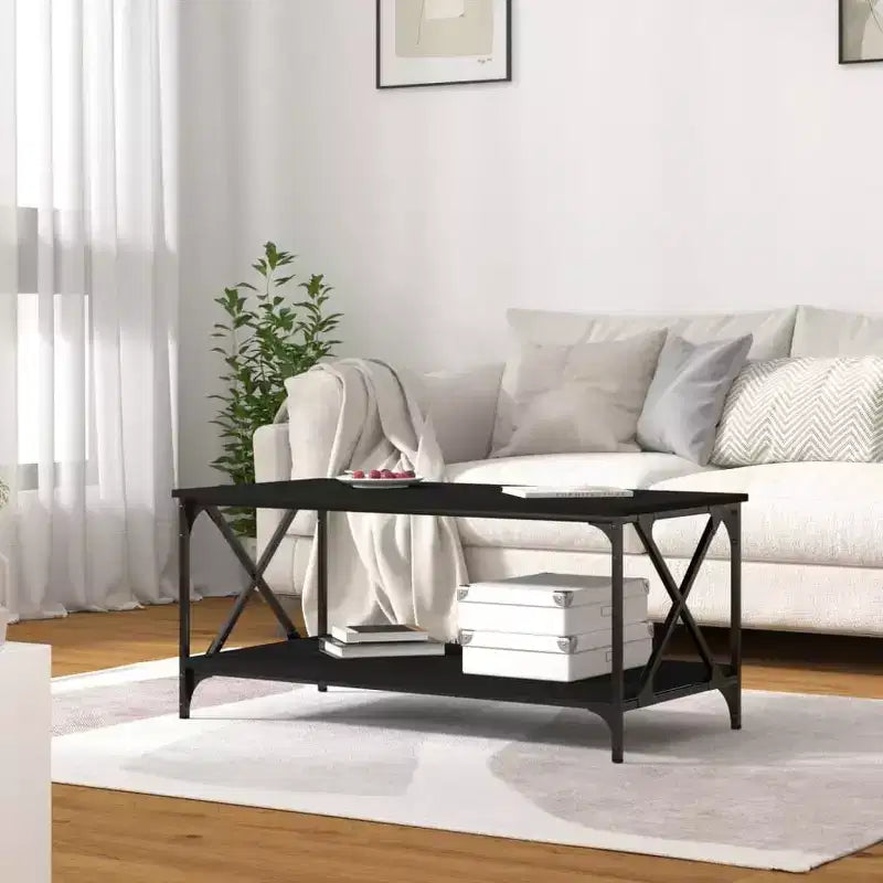 Table basse noire, bois d'ingénierie, 100x50x45 cm