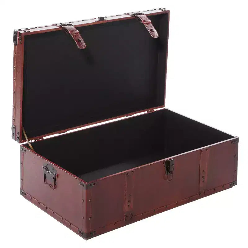 Table basse rectangulaire en simili cuir vieilli marron : solution de rangement d'inspiration vintage, aucun assemblage requis