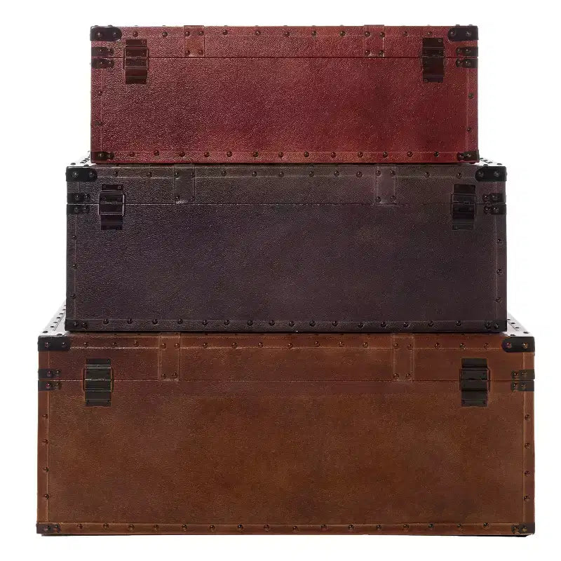 Table basse rectangulaire en simili cuir vieilli marron : solution de rangement d'inspiration vintage, aucun assemblage requis