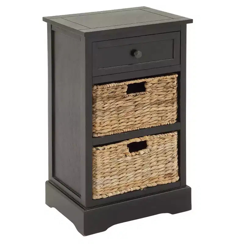 Commode en bois de style Ferme avec paniers en osier Tressé Noir; Mai: Aucun assemblage requis, Utilisation intérieure, Composite de MDF