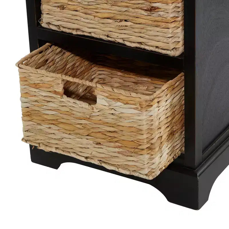 Commode en bois de style Ferme avec paniers en osier Tressé Noir; Mai: Aucun assemblage requis, Utilisation intérieure, Composite de MDF