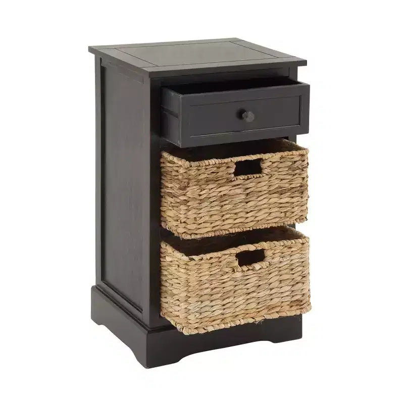 Commode en bois de style Ferme avec paniers en osier Tressé Noir; Mai: Aucun assemblage requis, Utilisation intérieure, Composite de MDF