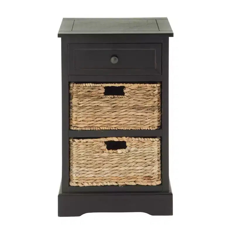 Commode en bois de style Ferme avec paniers en osier Tressé Noir; Mai: Aucun assemblage requis, Utilisation intérieure, Composite de MDF