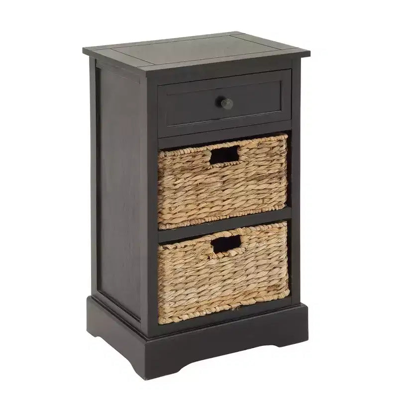 Commode en bois de style Ferme avec paniers en osier Tressé Noir; Mai: Aucun assemblage requis, Utilisation intérieure, Composite de MDF