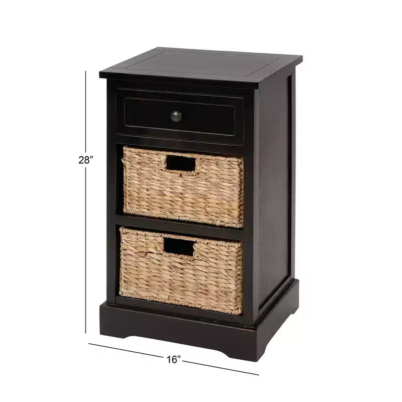 Commode en bois de style Ferme avec paniers en osier Tressé Noir; Mai: Aucun assemblage requis, Utilisation intérieure, Composite de MDF