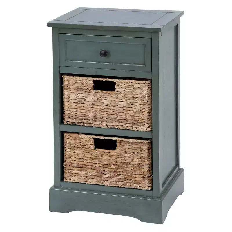 Table d'appoint en bois avec rangement et tiroirs en osier blanc : style scandinave, aucun assemblage requis, comprend un dispositif anti-basculement