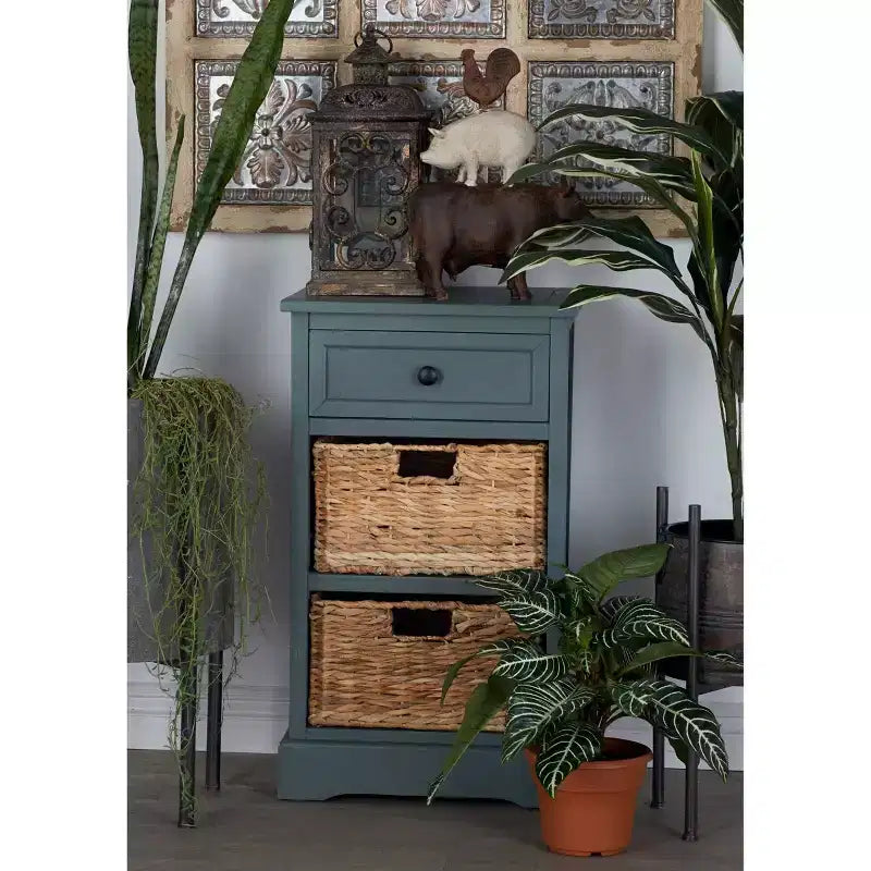 Table d'appoint en bois avec rangement et tiroirs en osier blanc : style scandinave, aucun assemblage requis, comprend un dispositif anti-basculement