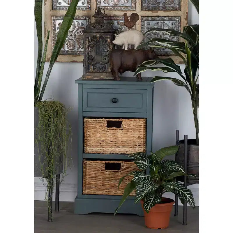 Table d'appoint en bois avec rangement et tiroirs en osier blanc : style scandinave, aucun assemblage requis, comprend un dispositif anti-basculement