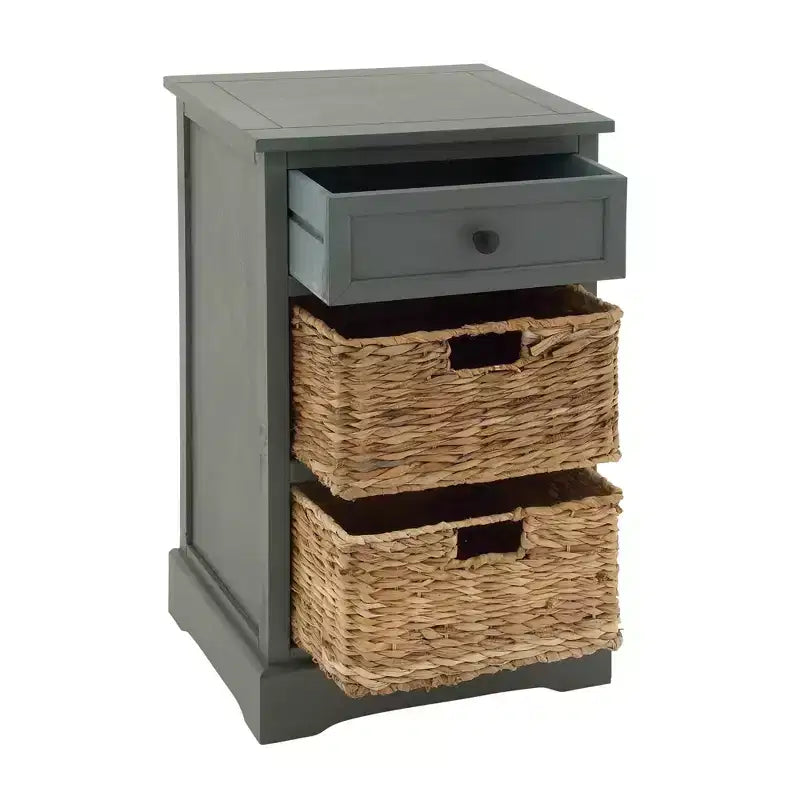Table d'appoint en bois avec rangement et tiroirs en osier blanc : style scandinave, aucun assemblage requis, comprend un dispositif anti-basculement