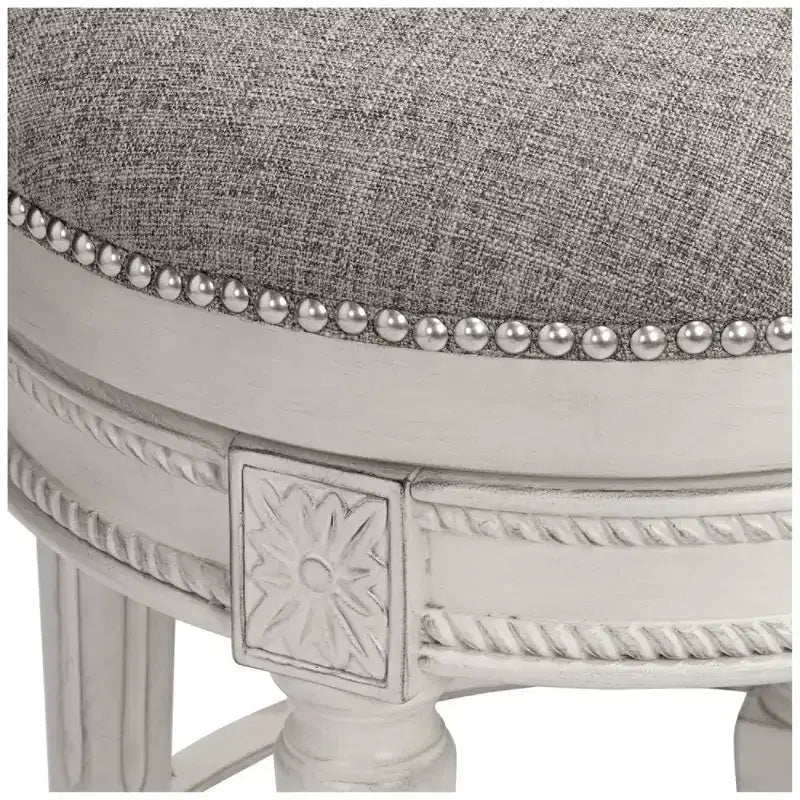 55 Tabouret de bar pivotant Blanc vieilli 24 1/2 po de haut Traditionnel Étain Coussin rond avec repose-pieds pour comptoir de cuisine ou îlot