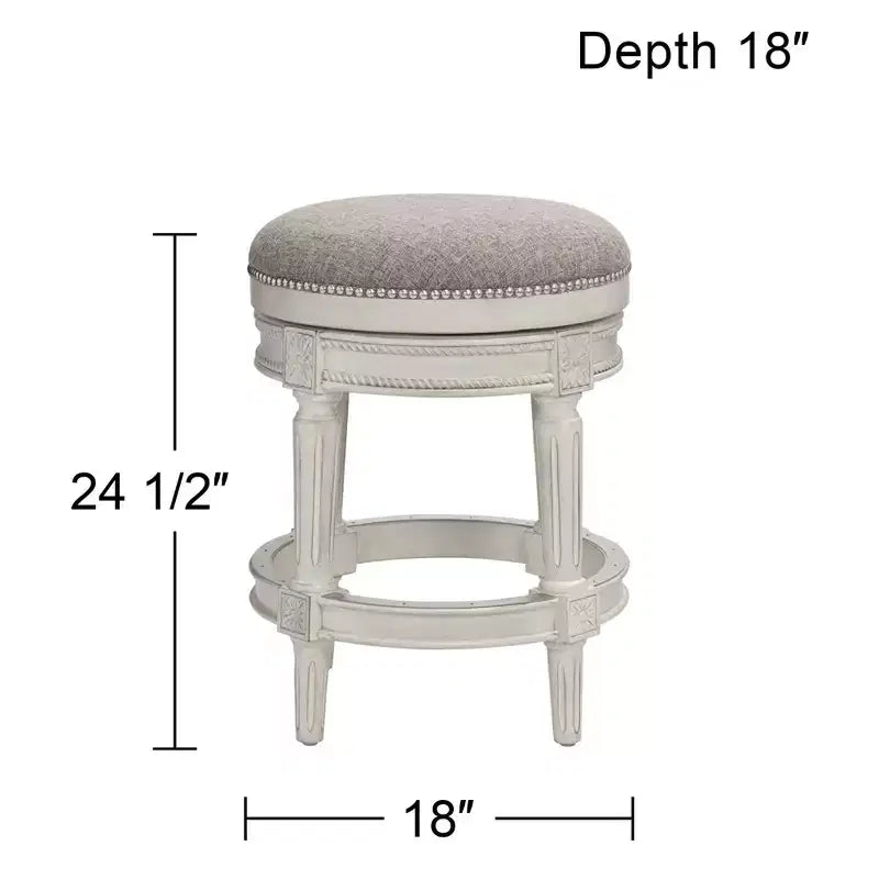 55 Tabouret de bar pivotant Blanc vieilli 24 1/2 po de haut Traditionnel Étain Coussin rond avec repose-pieds pour comptoir de cuisine ou îlot