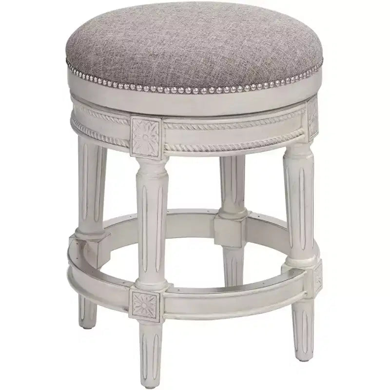 55 Tabouret de bar pivotant Blanc vieilli 24 1/2 po de haut Traditionnel Étain Coussin rond avec repose-pieds pour comptoir de cuisine ou îlot