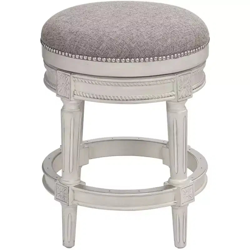 55 Tabouret de bar pivotant Blanc vieilli 24 1/2 po de haut Traditionnel Étain Coussin rond avec repose-pieds pour comptoir de cuisine ou îlot