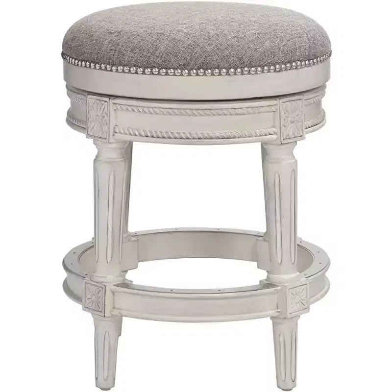 55 Tabouret de bar pivotant Blanc vieilli 24 1/2 po de haut Traditionnel Étain Coussin rond avec repose-pieds pour comptoir de cuisine ou îlot
